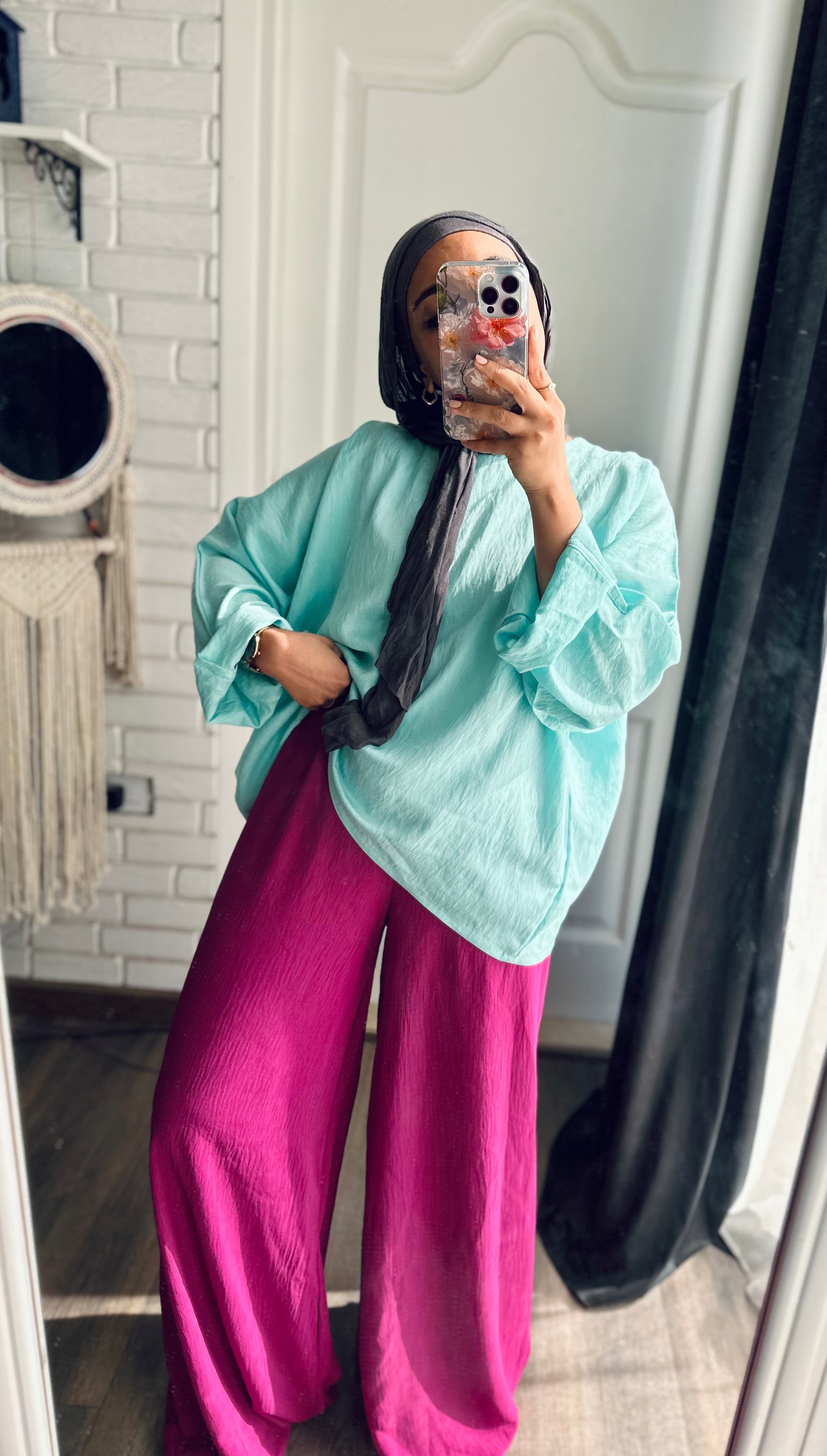 Linen Cropped Top in Aqua