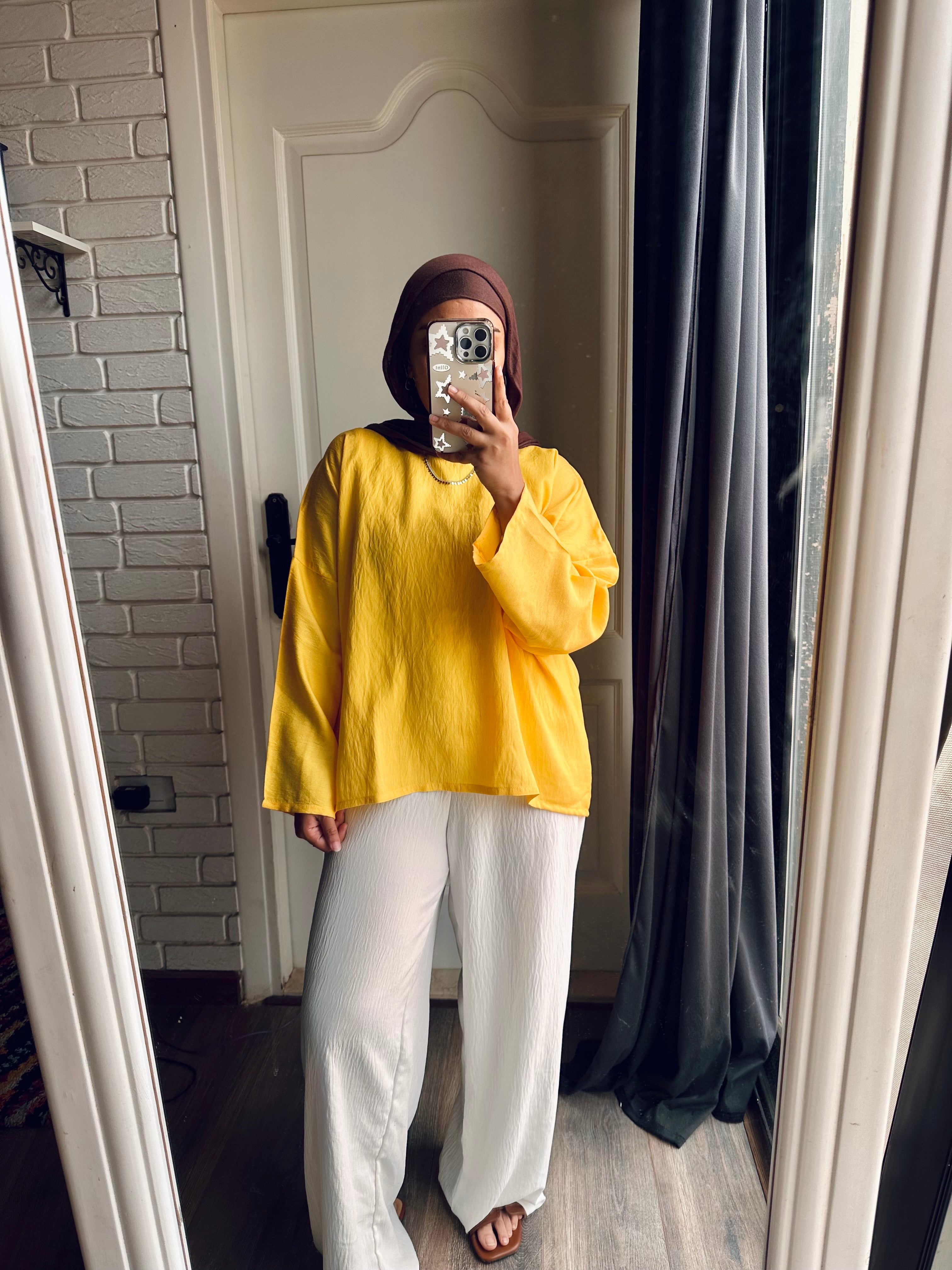 Linen Cropped Top in Yellow
