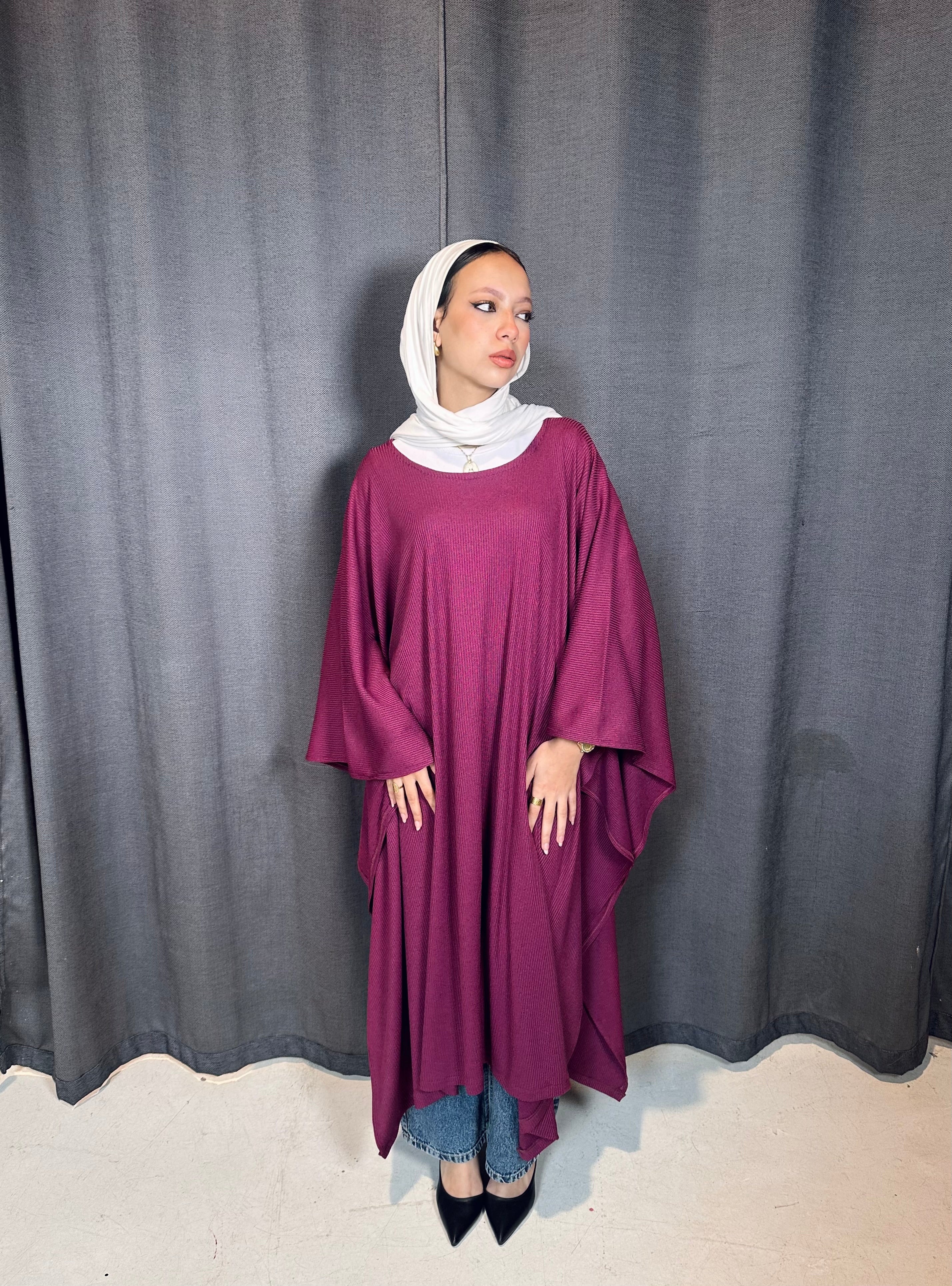 Ribbed Cape in Magenta