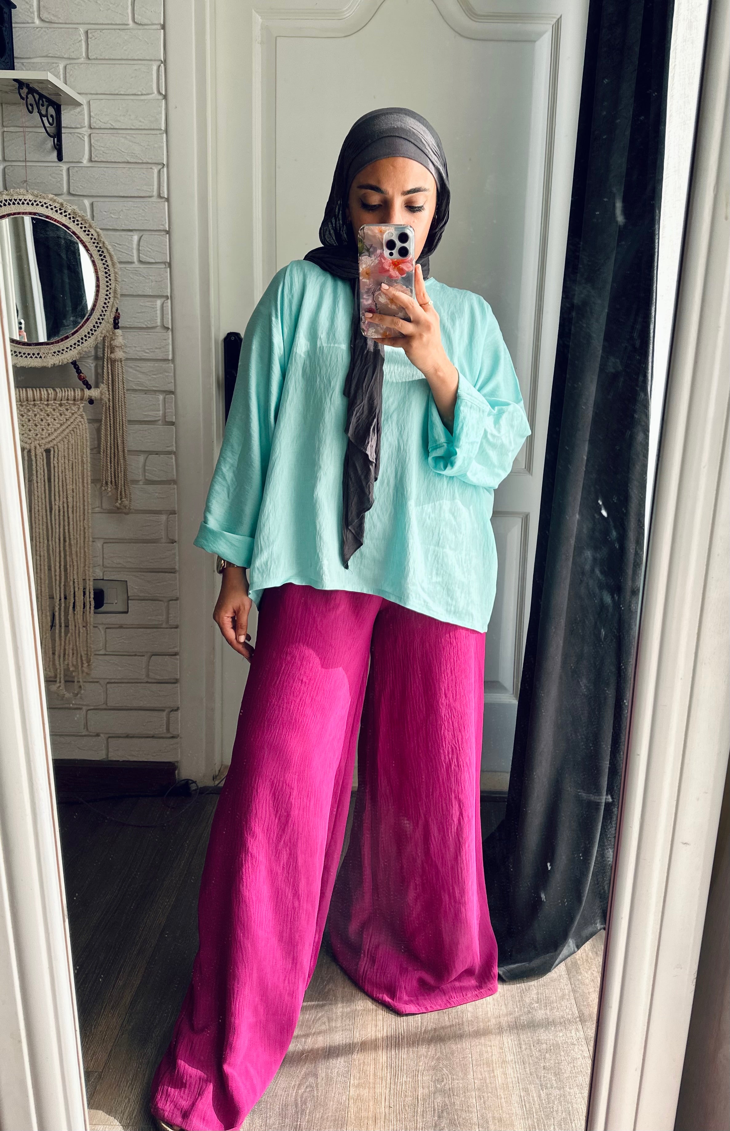 Linen Cropped Top in Aqua
