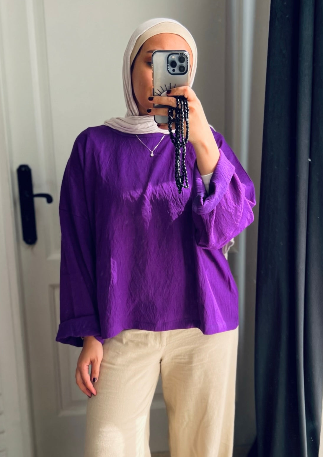 Linen Cropped Top in Purple