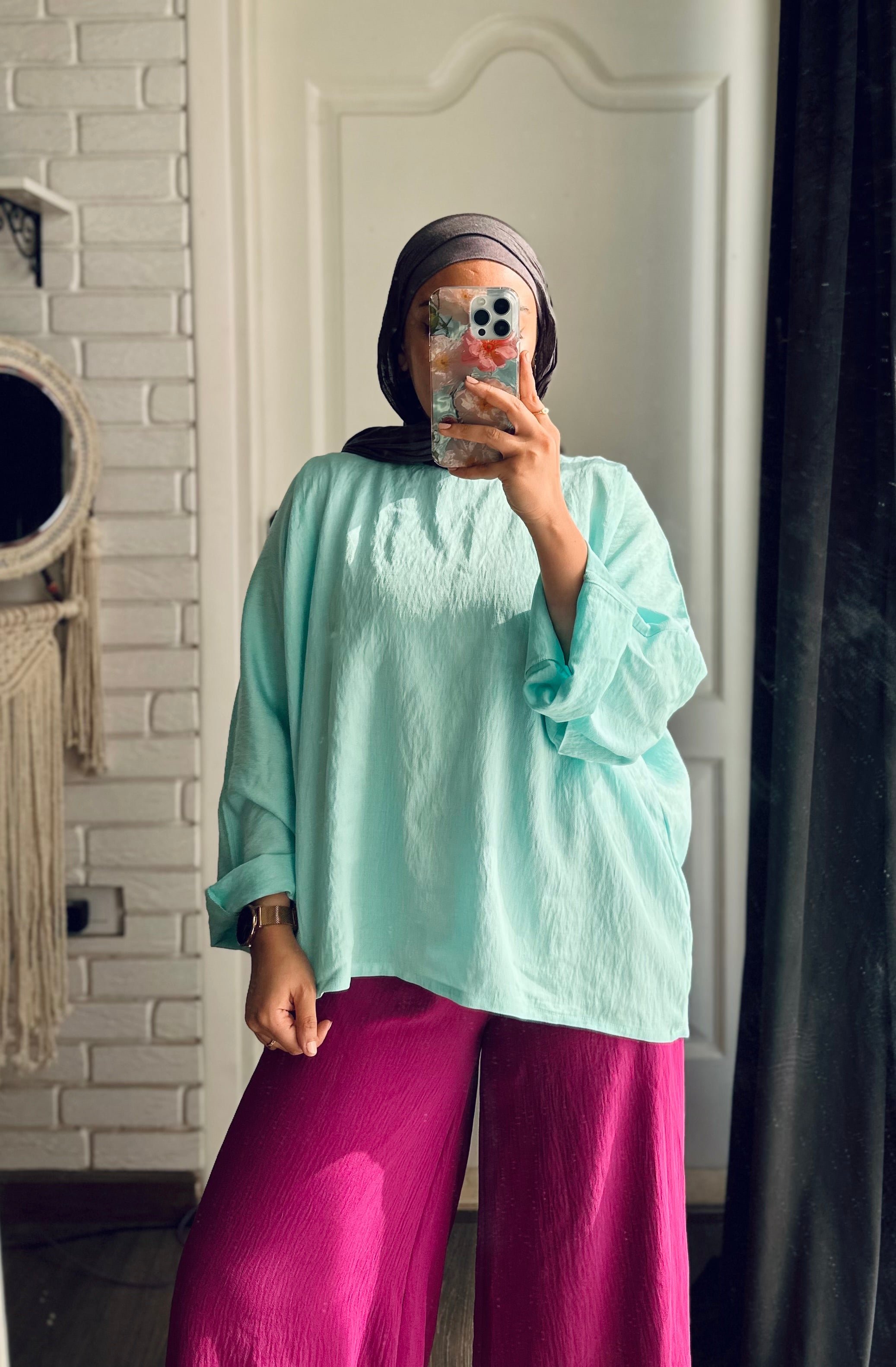 Linen Cropped Top in Aqua
