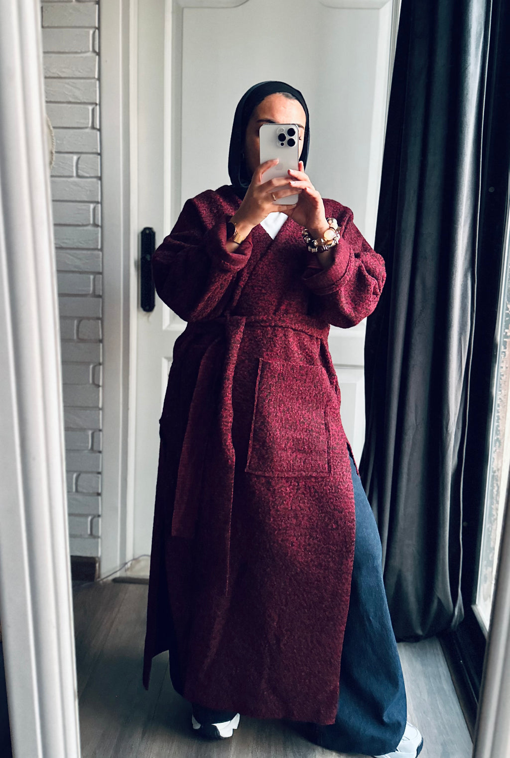 Teddy Long Coat in Burgundy
