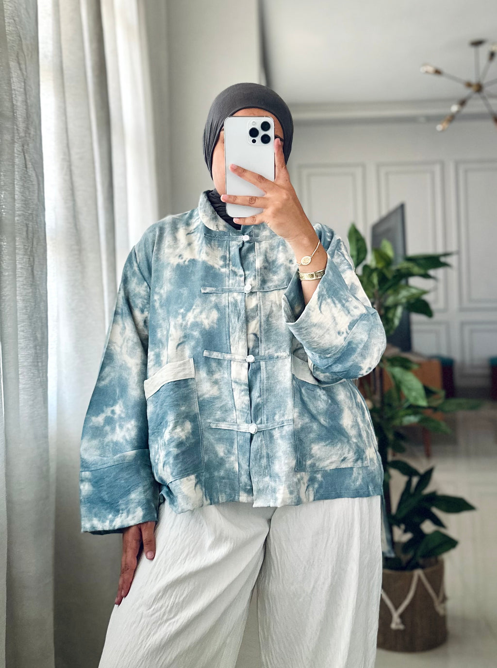 Chinese Tie Dye Blouse in Sky Blue