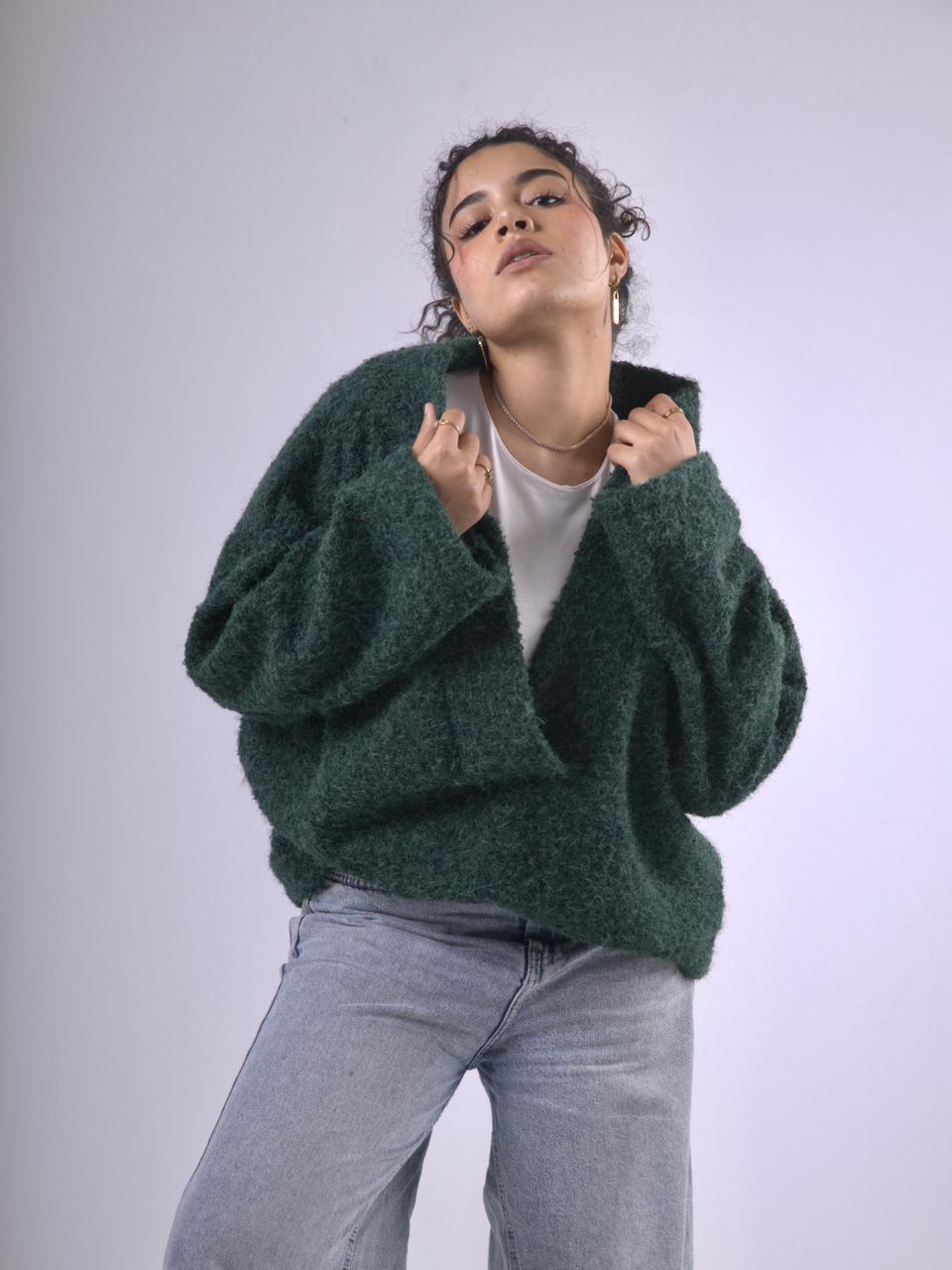 Layali Mohair Pullover in Emerald Green