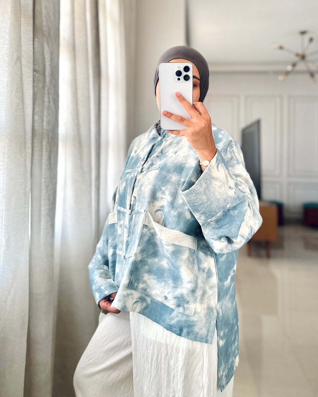 Chinese Tie Dye Blouse in Sky Blue