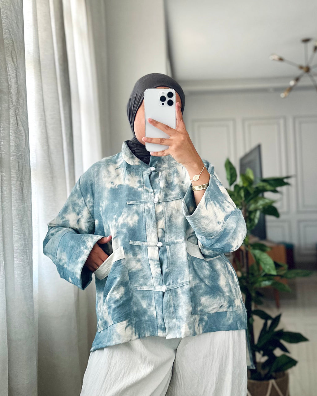 Chinese Tie Dye Blouse in Sky Blue