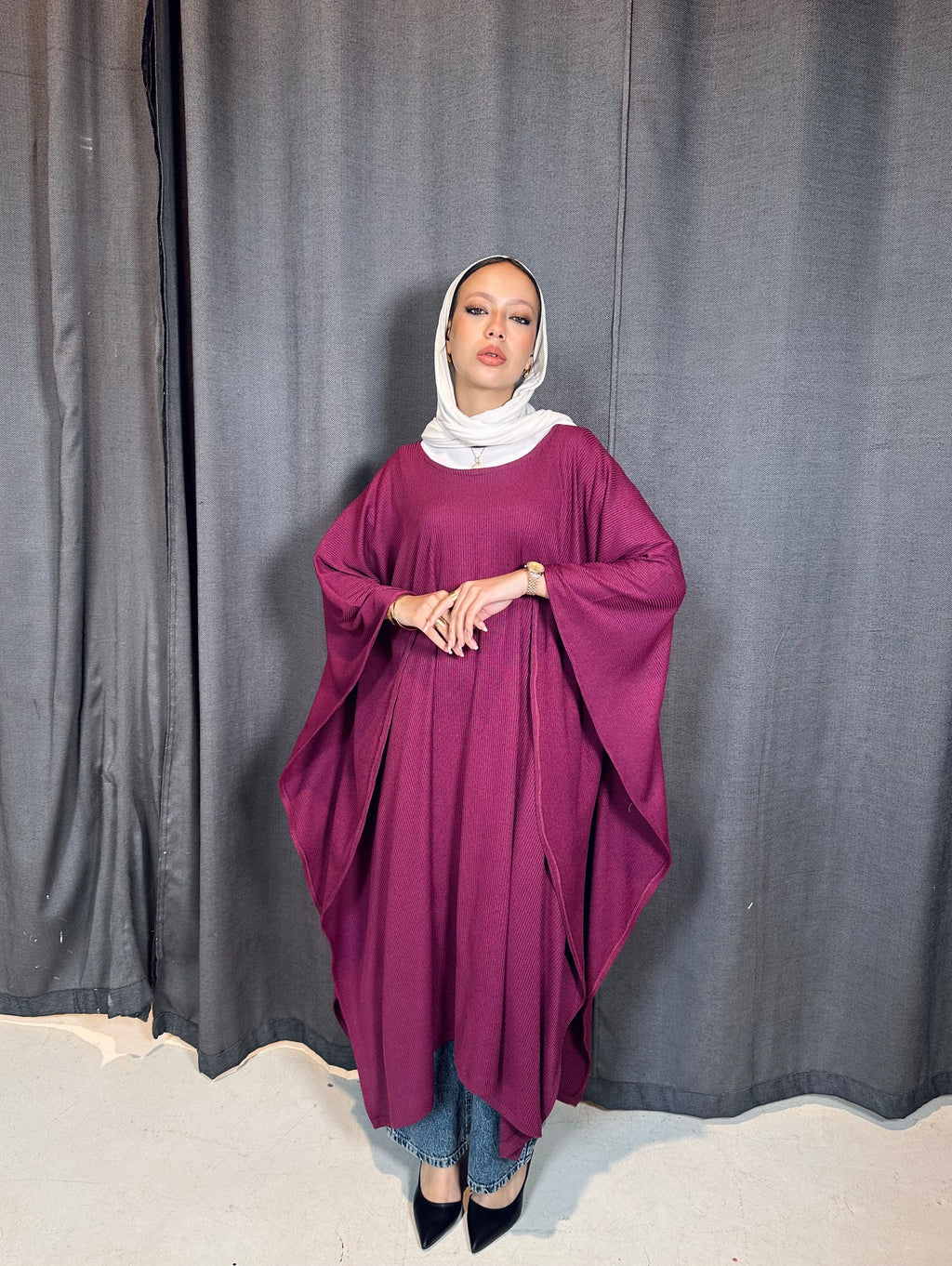 Ribbed Cape in Magenta
