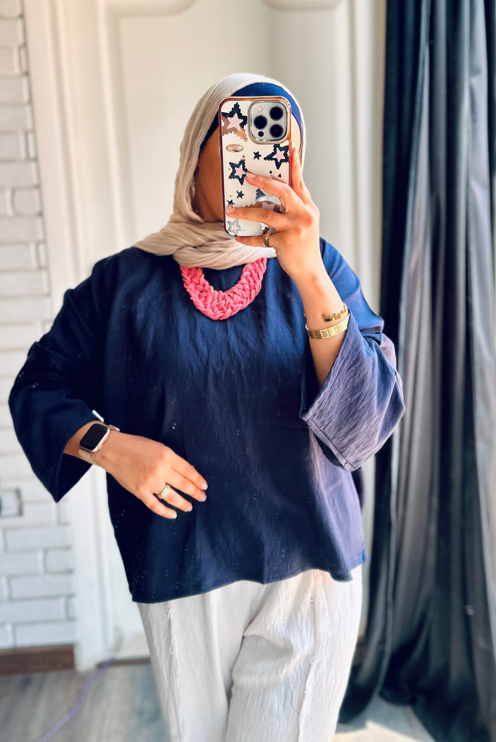 Fleuri Cropped Top in Navy Blue