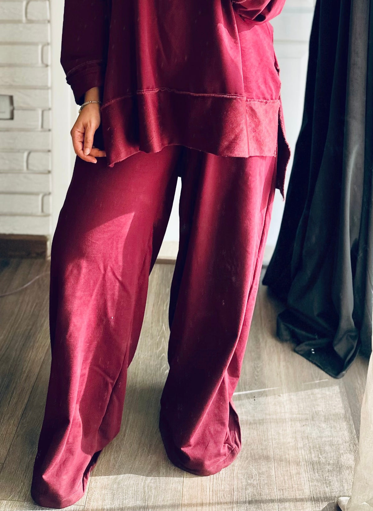 Burgundy Melton Pants