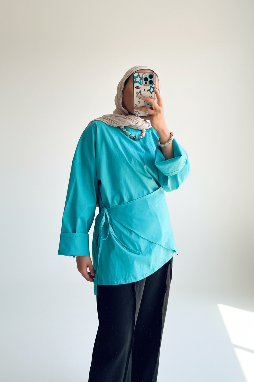 Extension Wrap Blouse in Turquoise