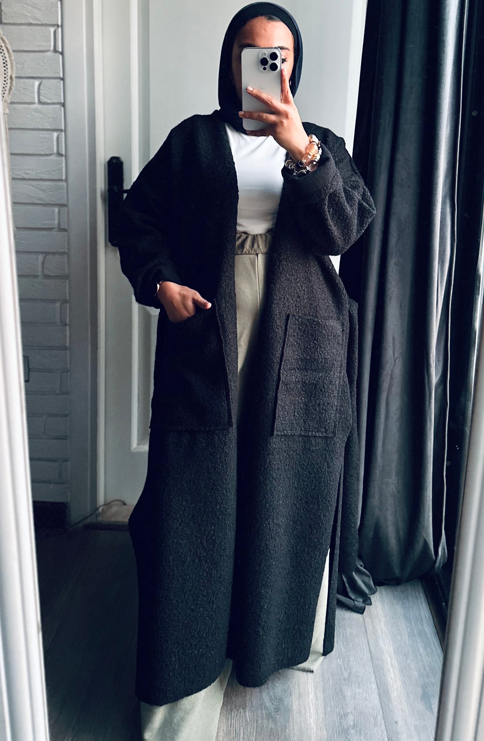 Teddy Long Coat in Black