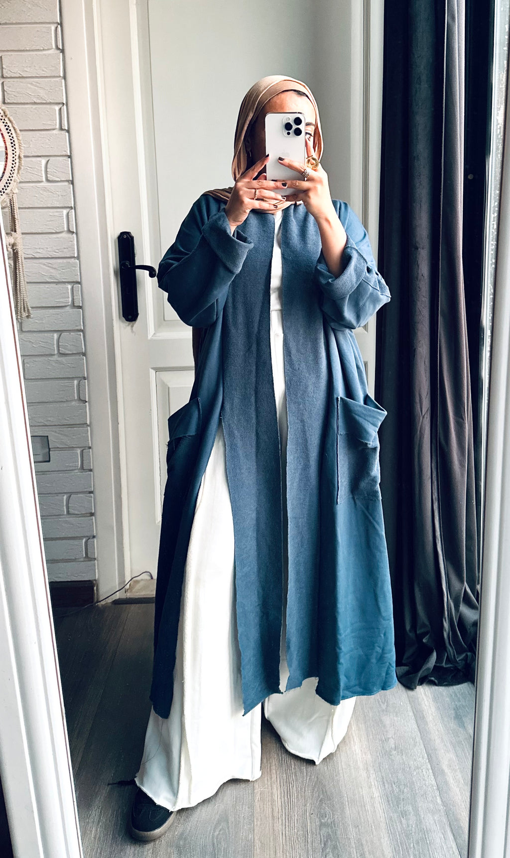 Long Melton Cardigan in Teal