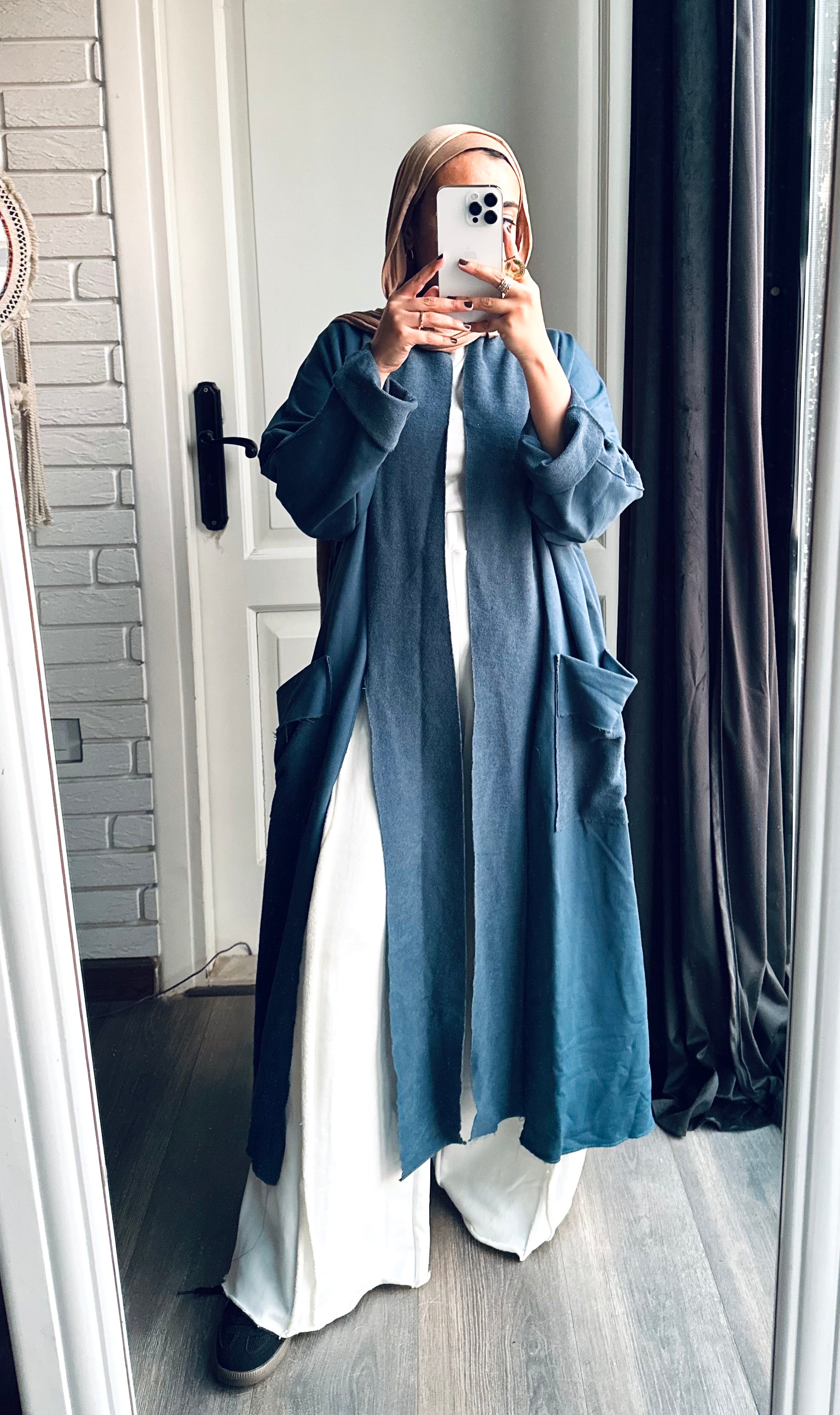 Long Melton Cardigan in Teal