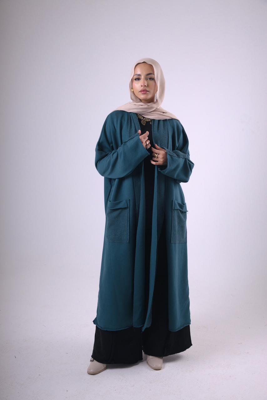 Long Melton Cardigan in Blue Green