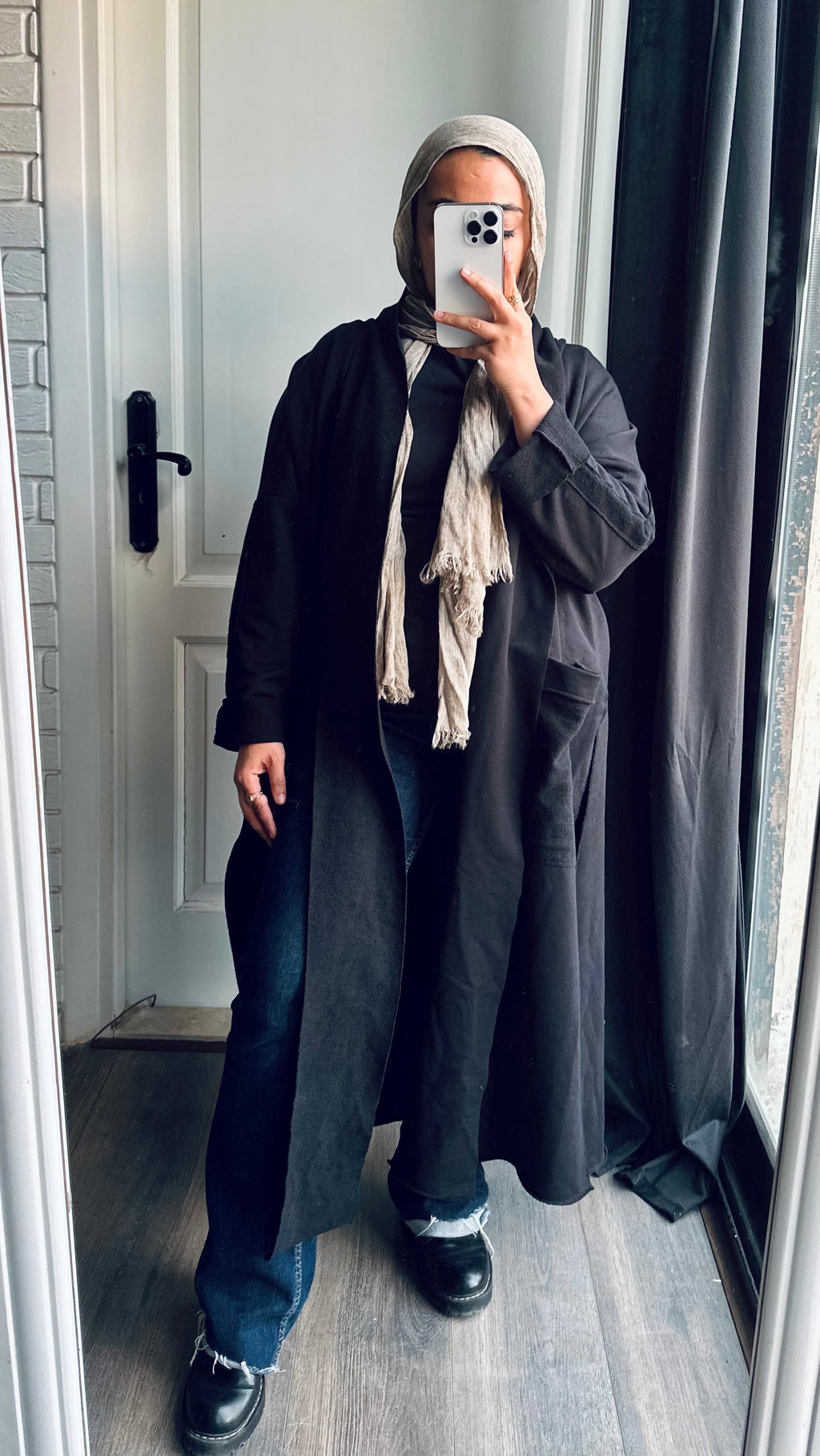 Long Melton Cardigan in Black