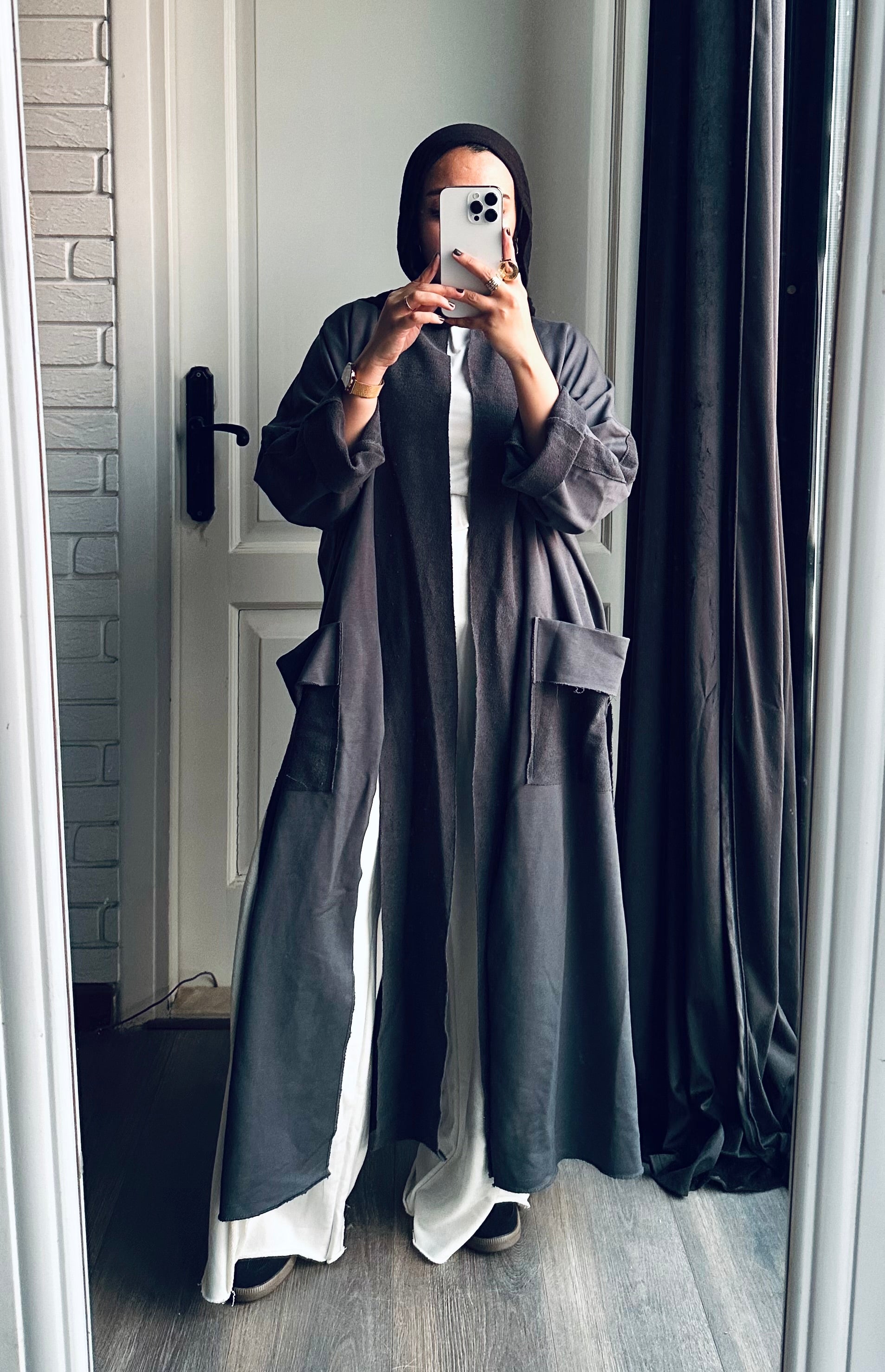 Long Melton Cardigan in Gray