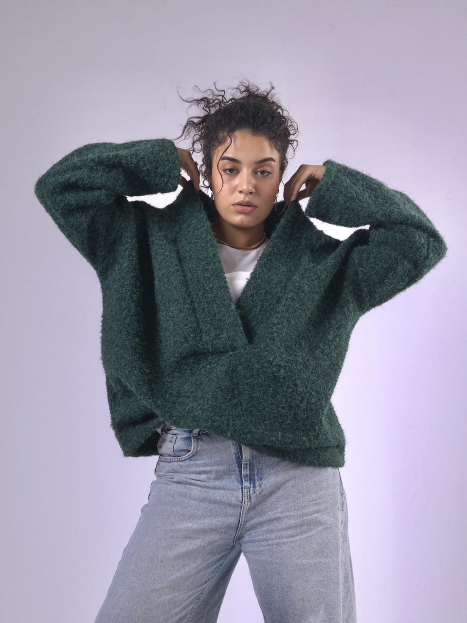 Layali Mohair Pullover in Emerald Green