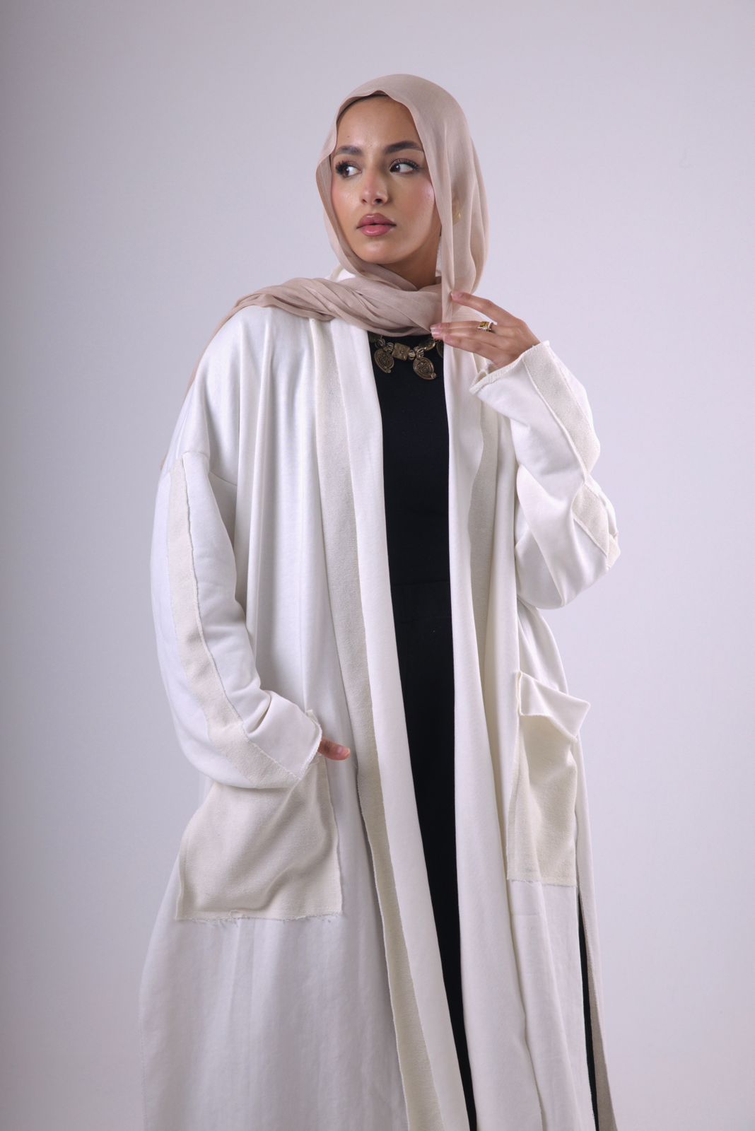 Long Melton Cardigan in White