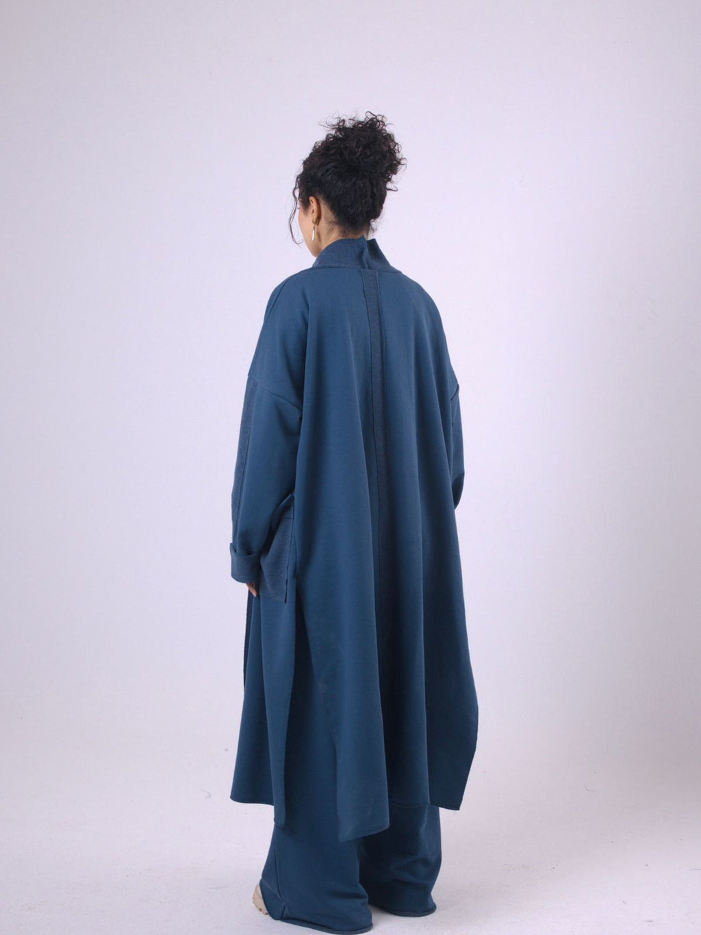 Long Melton Cardigan in Teal