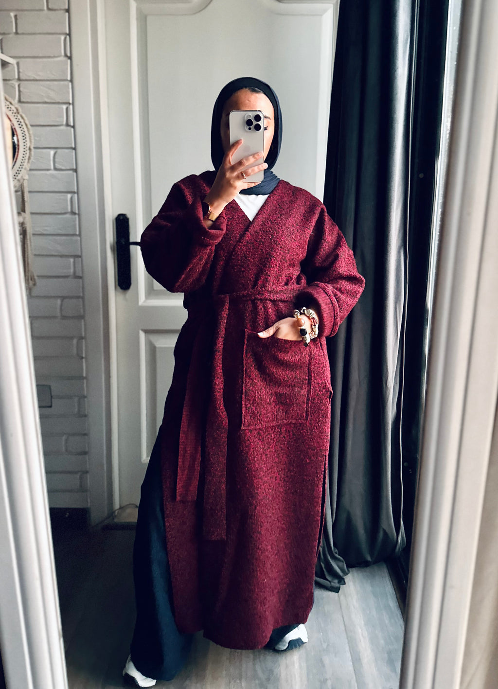 Teddy Long Coat in Burgundy