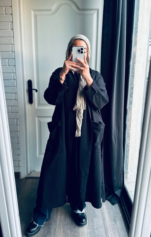 Long Melton Cardigan in Black