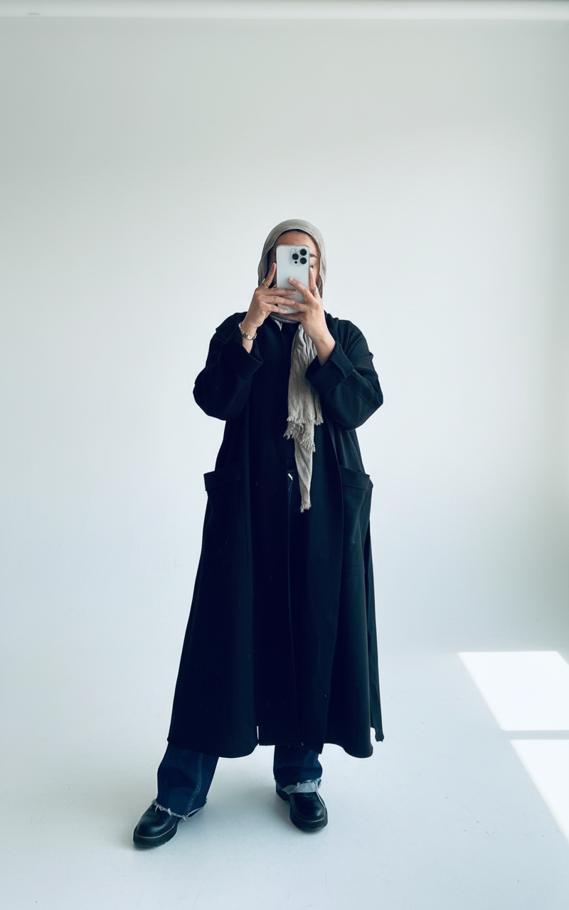 Long Melton Cardigan in Black