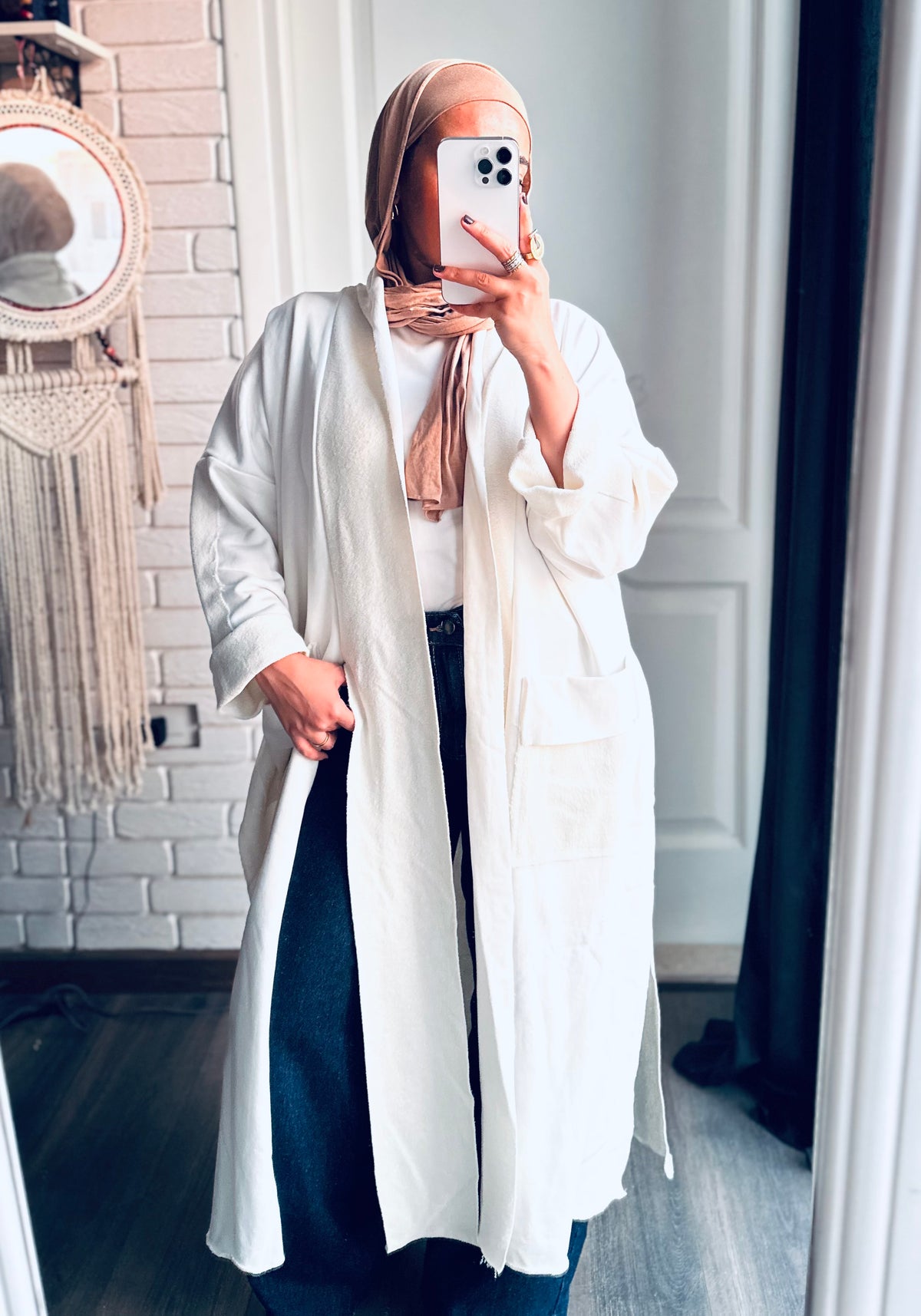 Long Melton Cardigan in White