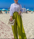 Signature Wide Leg Pants In Lime