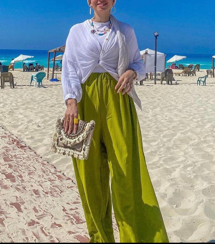 Signature Wide Leg Pants In Lime