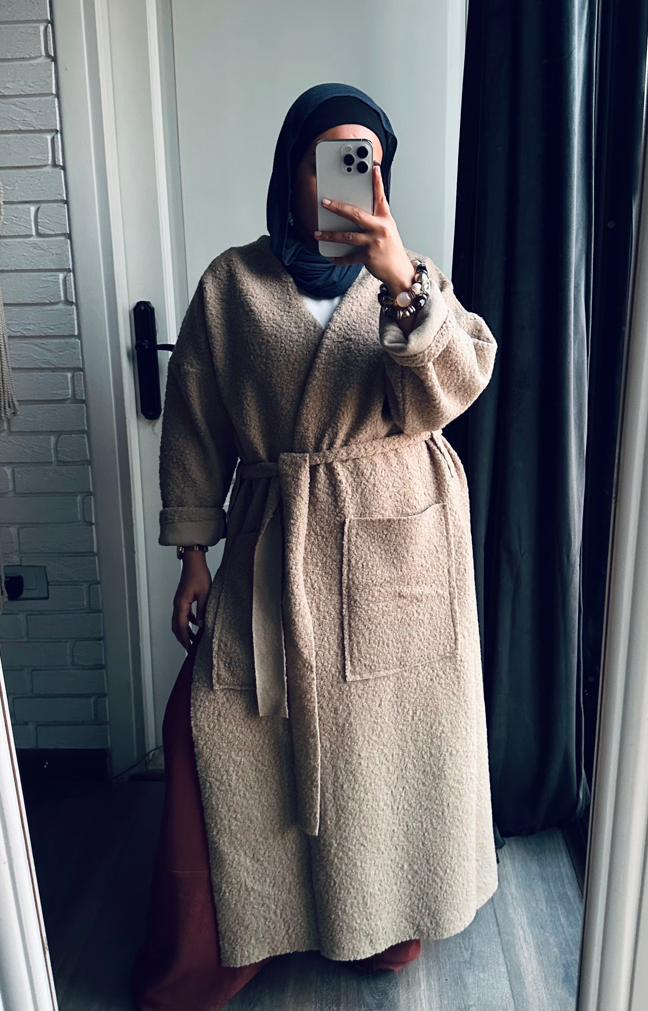 Teddy Long Coat in Beige