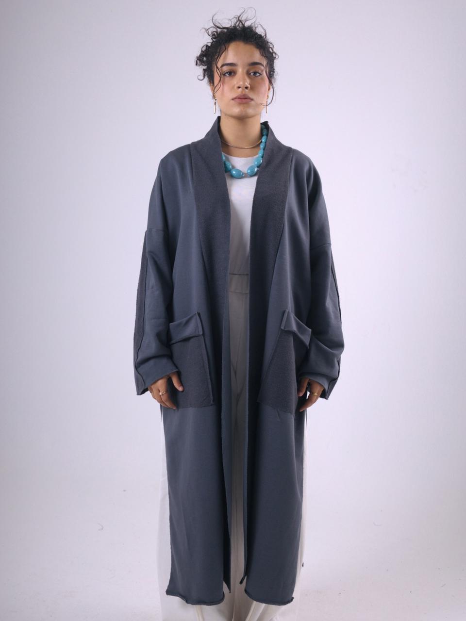 Long Melton Cardigan in Gray