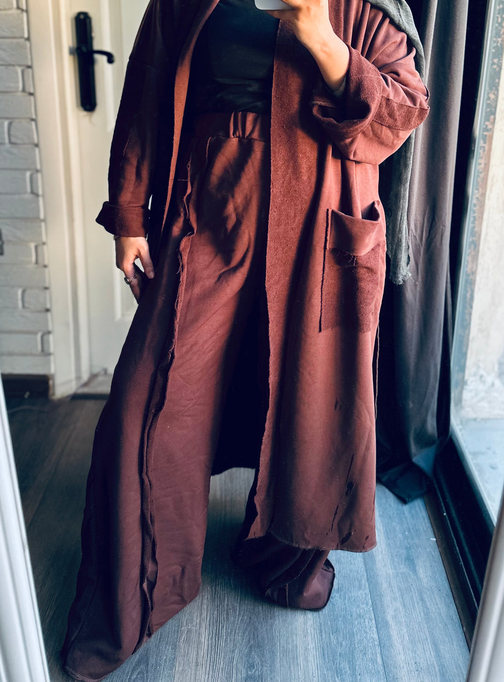 Melton Front Cut Pants in Brown