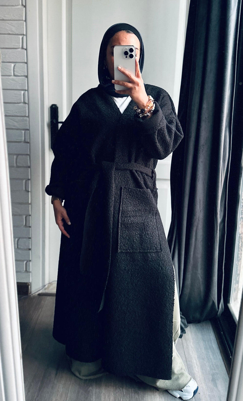 Teddy Long Coat in Black