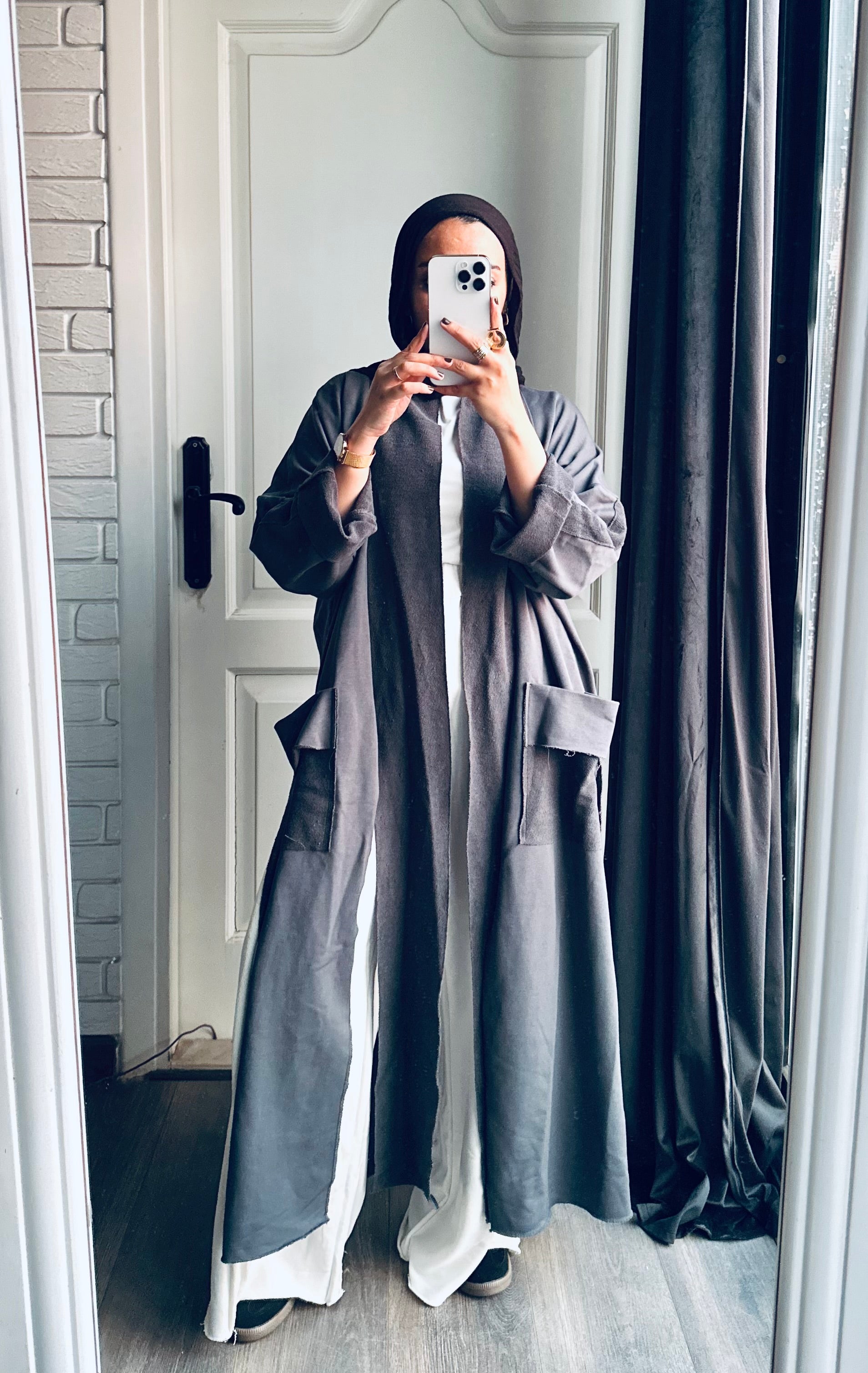 Long Melton Cardigan in Gray