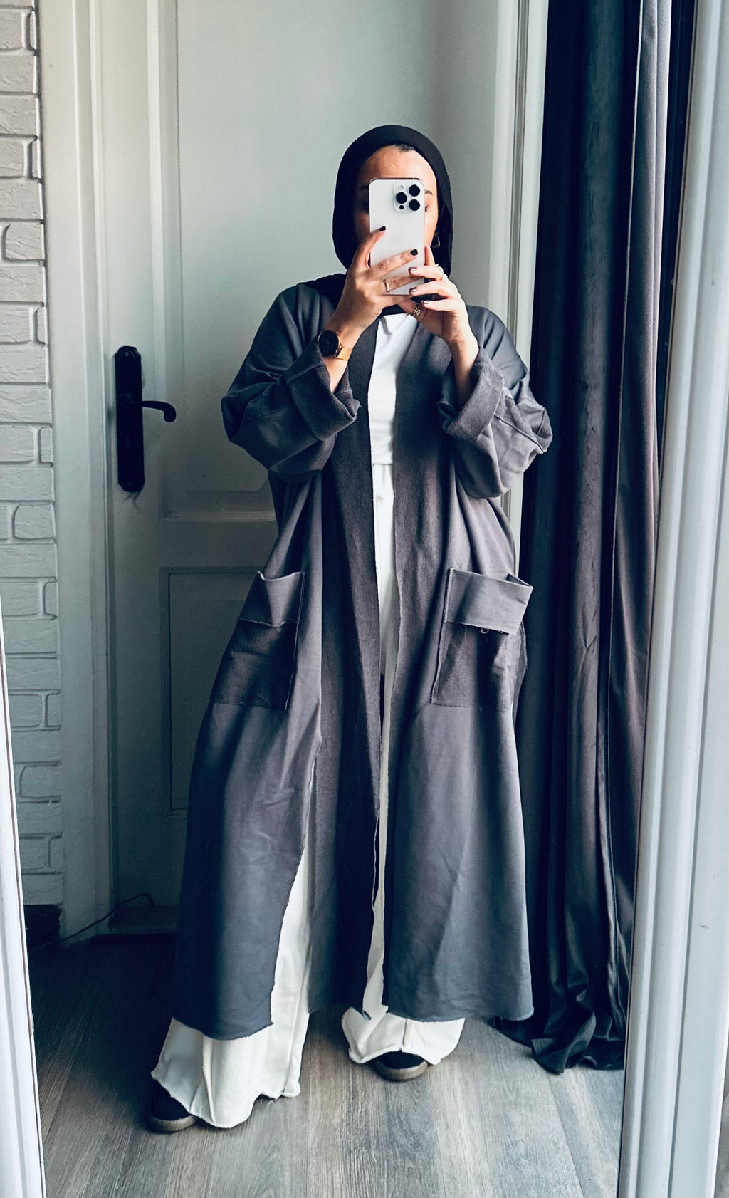 Long Melton Cardigan in Gray