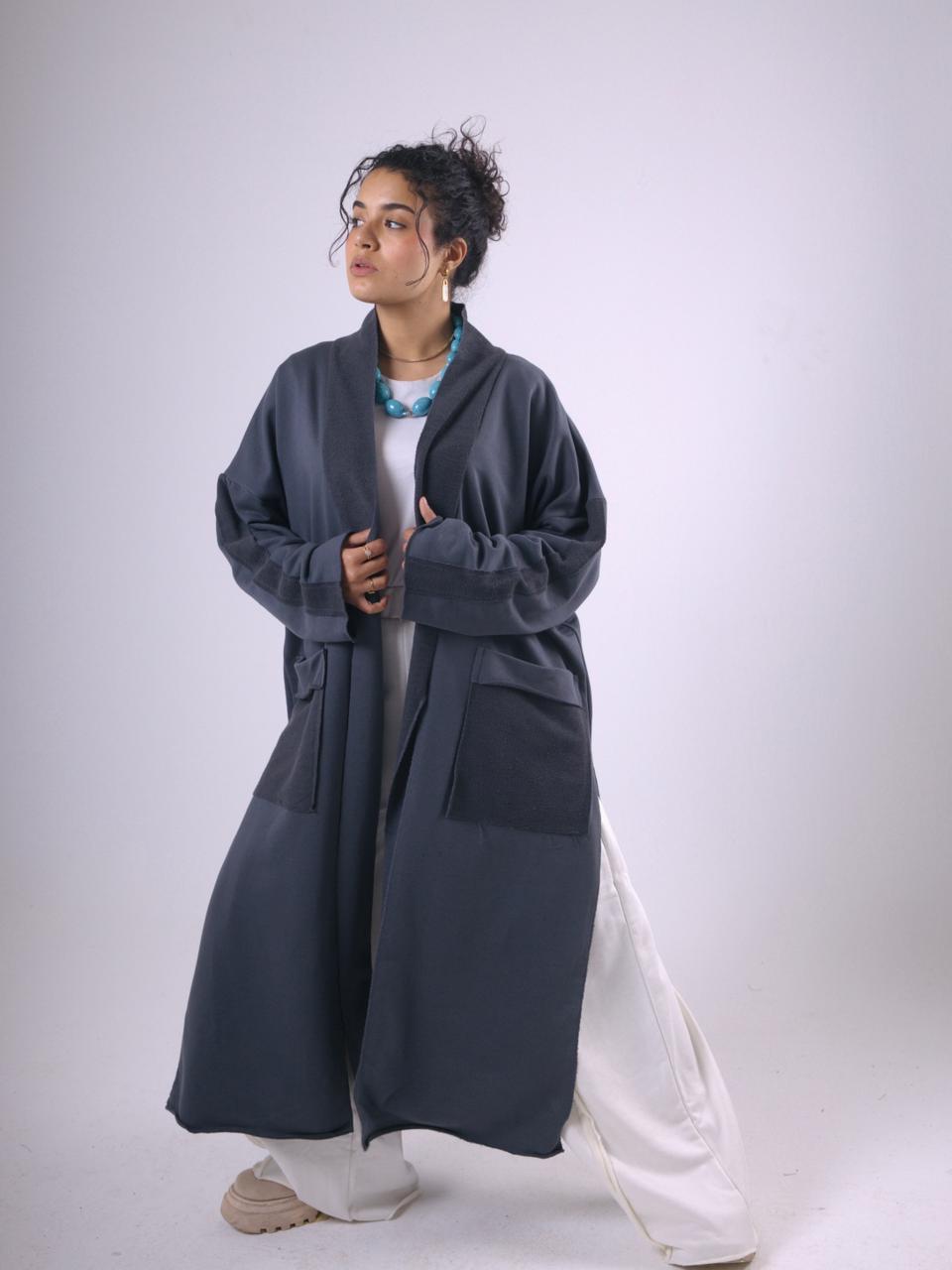 Long Melton Cardigan in Gray