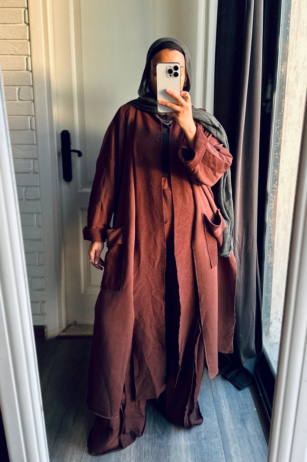 Long Melton Cardigan in Brown