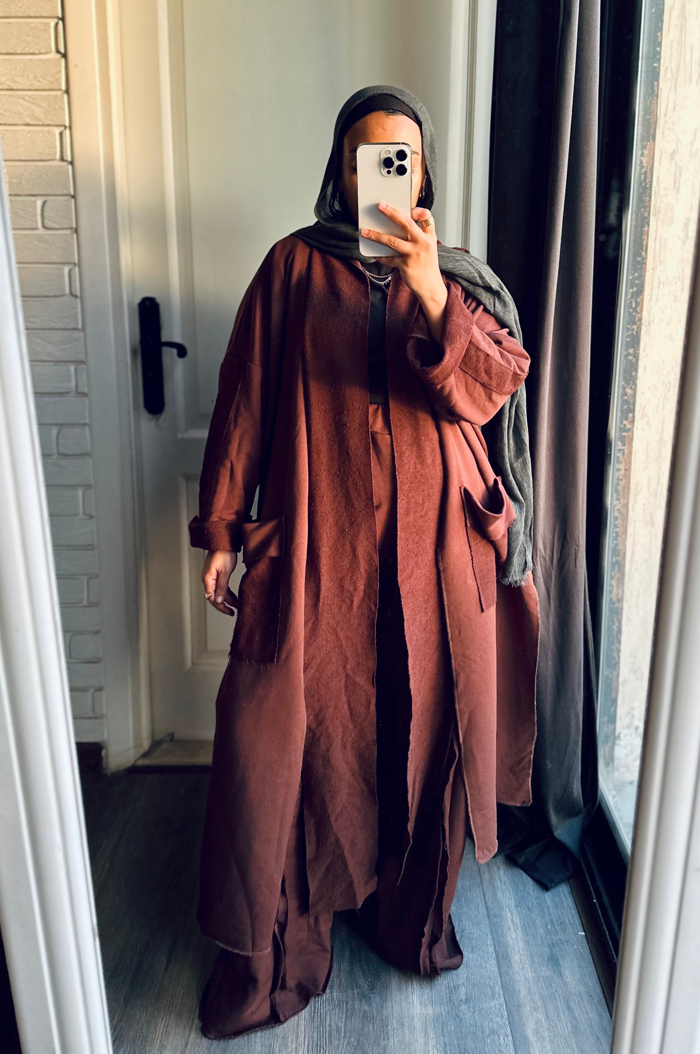 Long Melton Cardigan in Brown