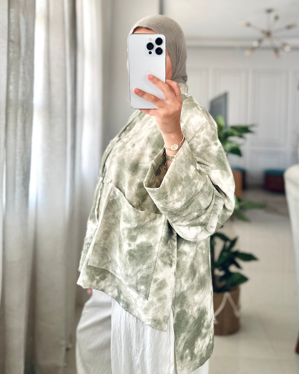 Chinese Tie Dye Blouse in Olive
