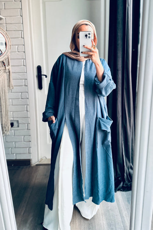 Long Melton Cardigan in Teal