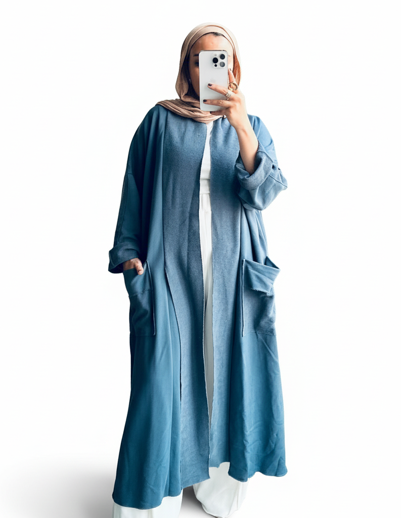 Long Melton Cardigan in Teal