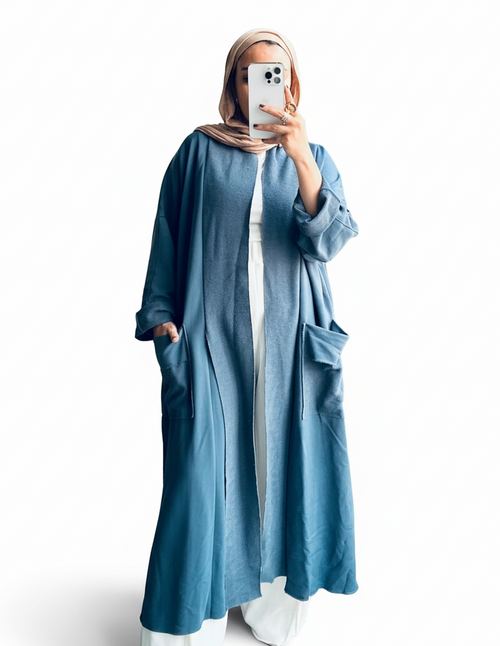 Long Melton Cardigan in Teal