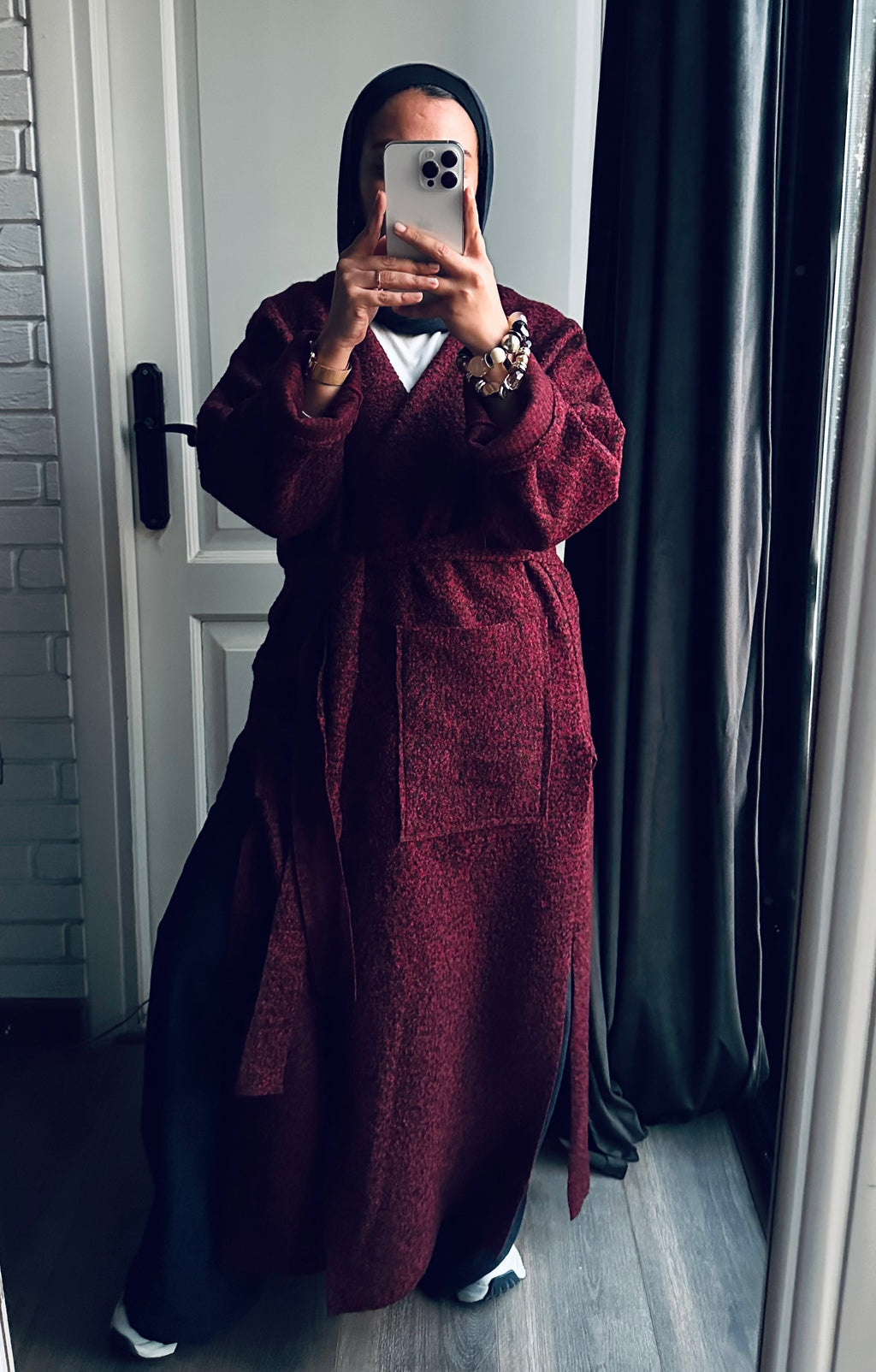 Teddy Long Coat in Burgundy