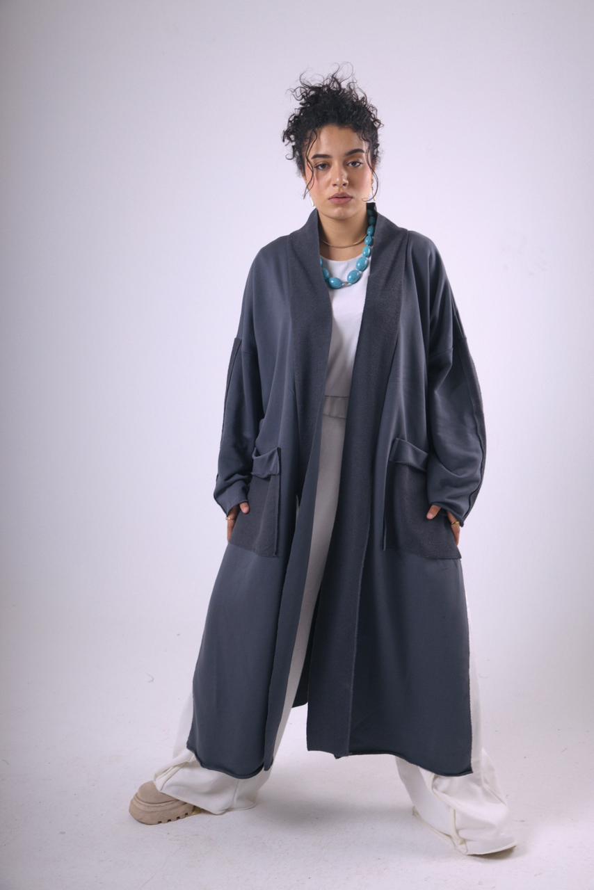 Long Melton Cardigan in Gray