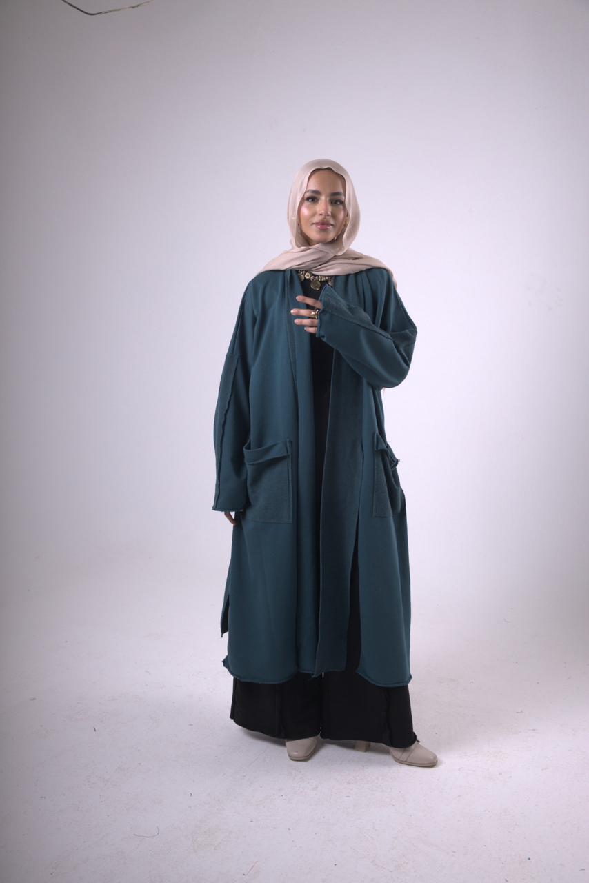 Long Melton Cardigan in Blue Green