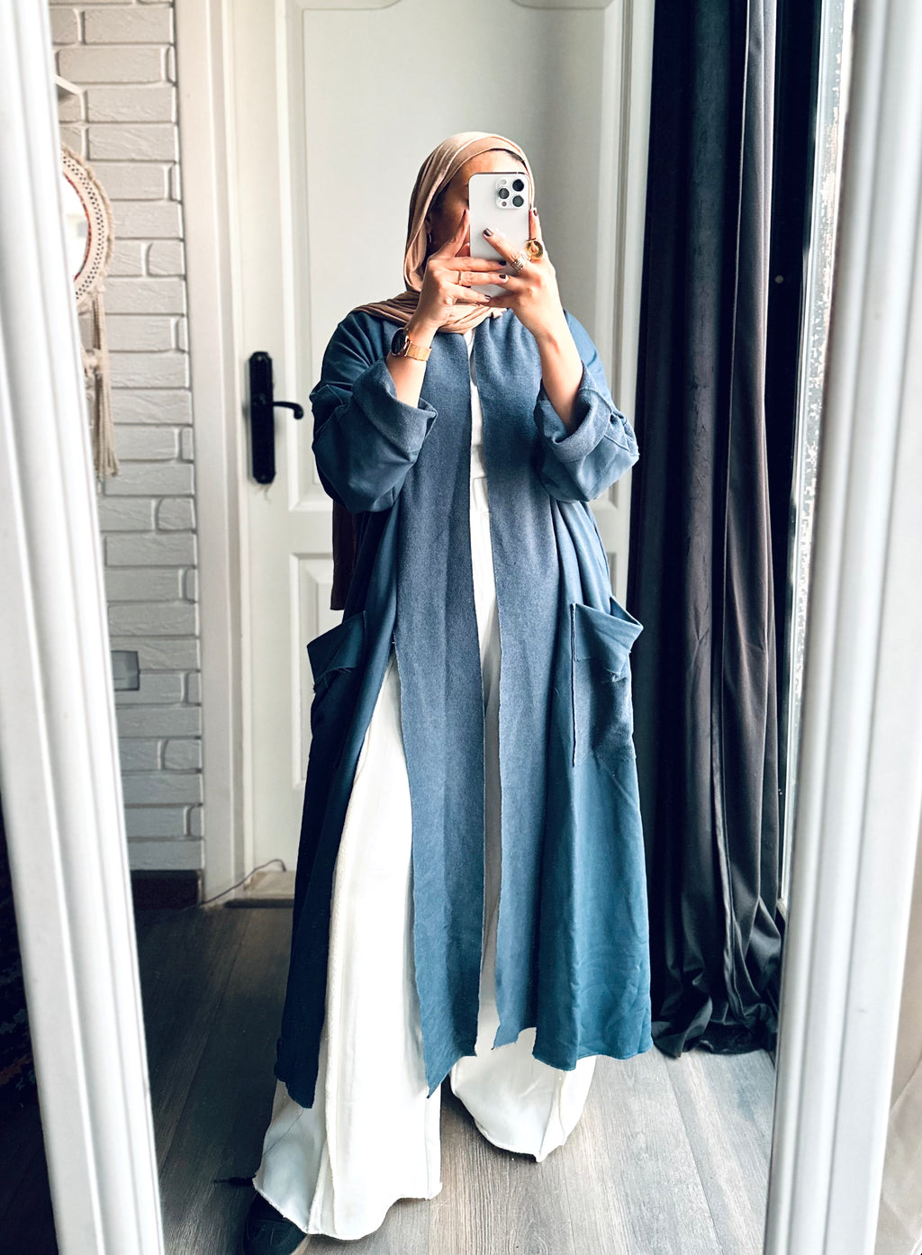 Long Melton Cardigan in Teal