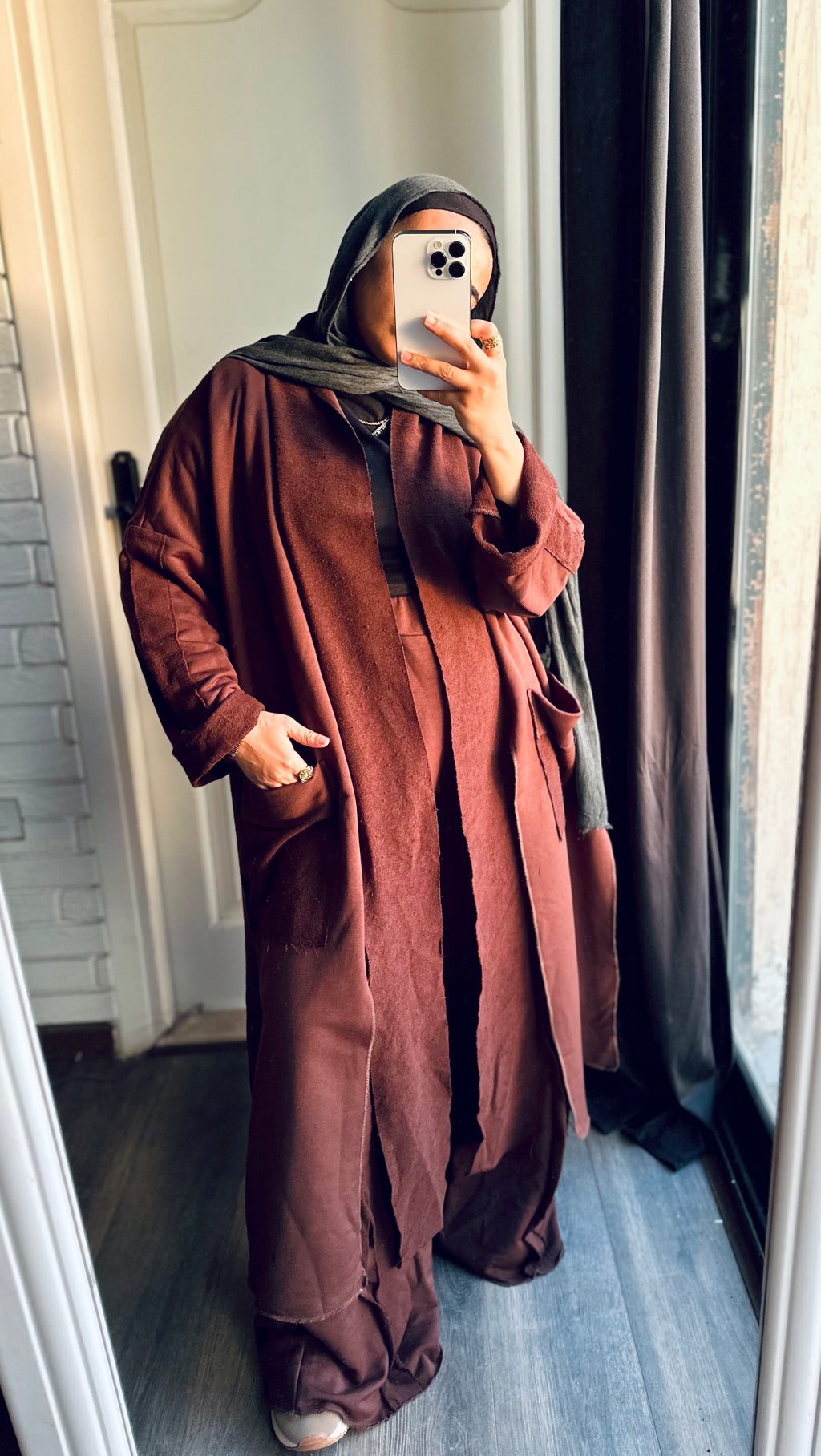 Long Melton Cardigan in Brown