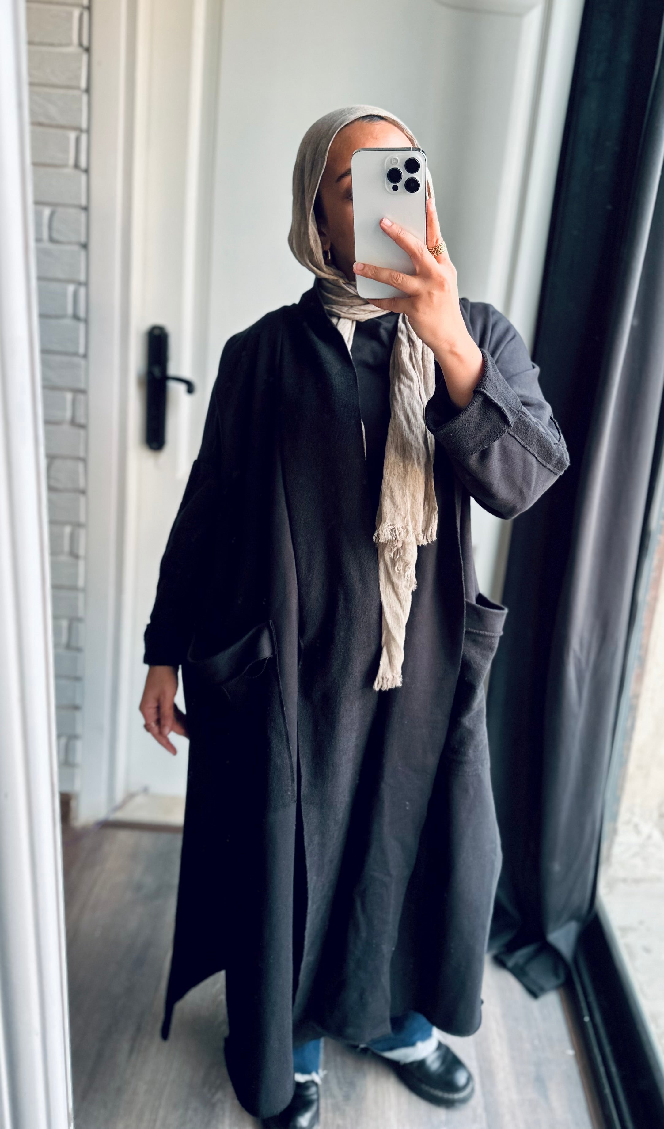 Long Melton Cardigan in Black