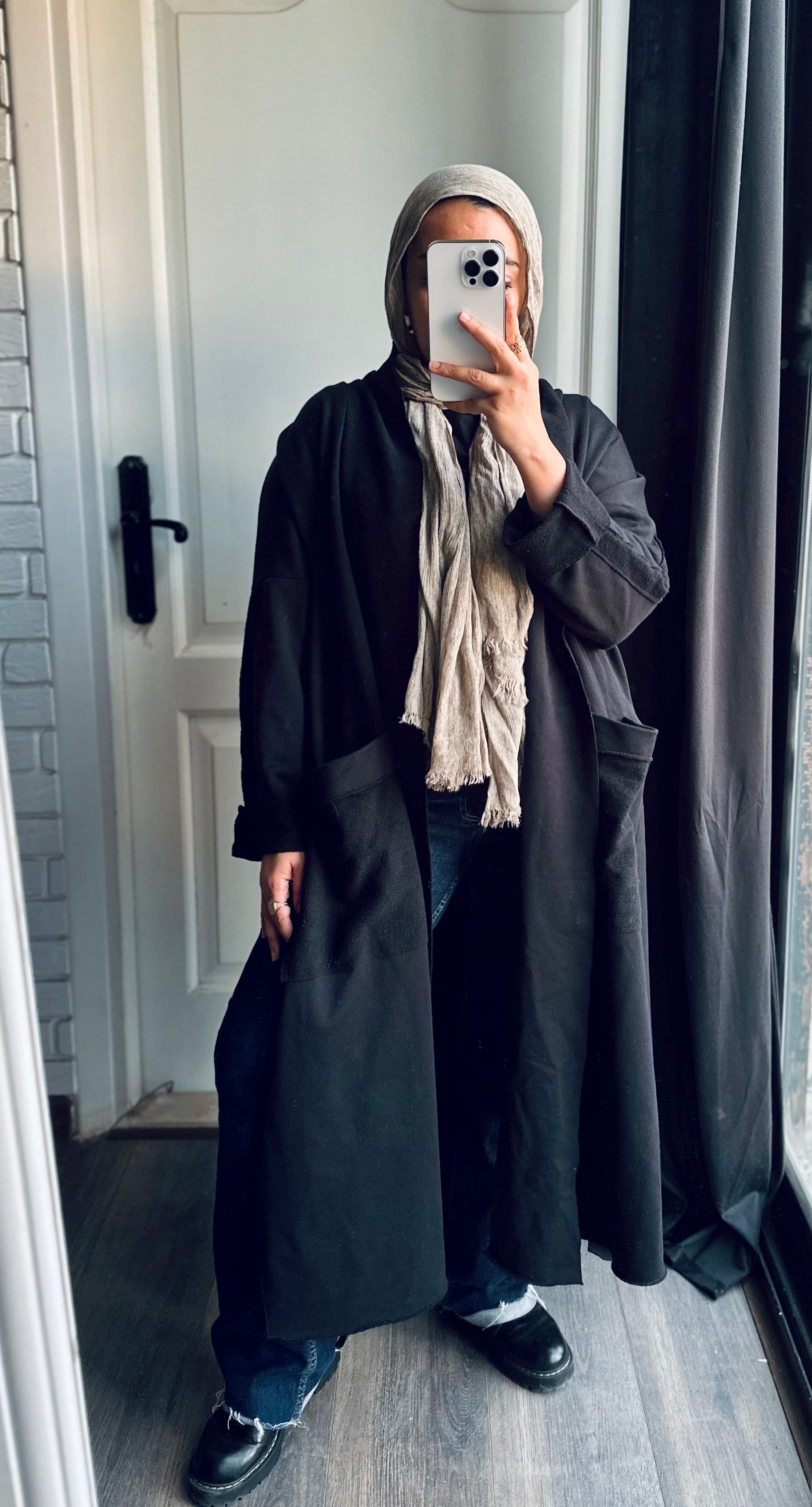 Long Melton Cardigan in Black